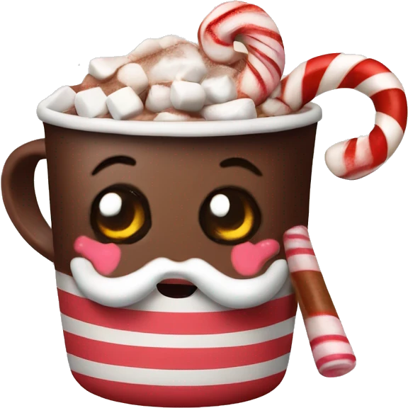 Hot chocolate with marshmallows and candy cane emoji