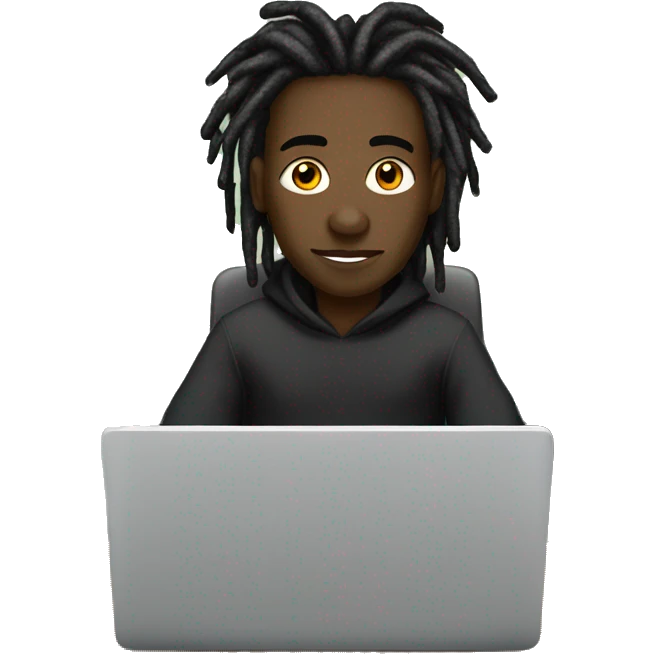 Black-guy-with-dreads-wearing-black-trackstuit-sitting-down-on-chair facing-foward-focused-on-laptop-computer- emoji