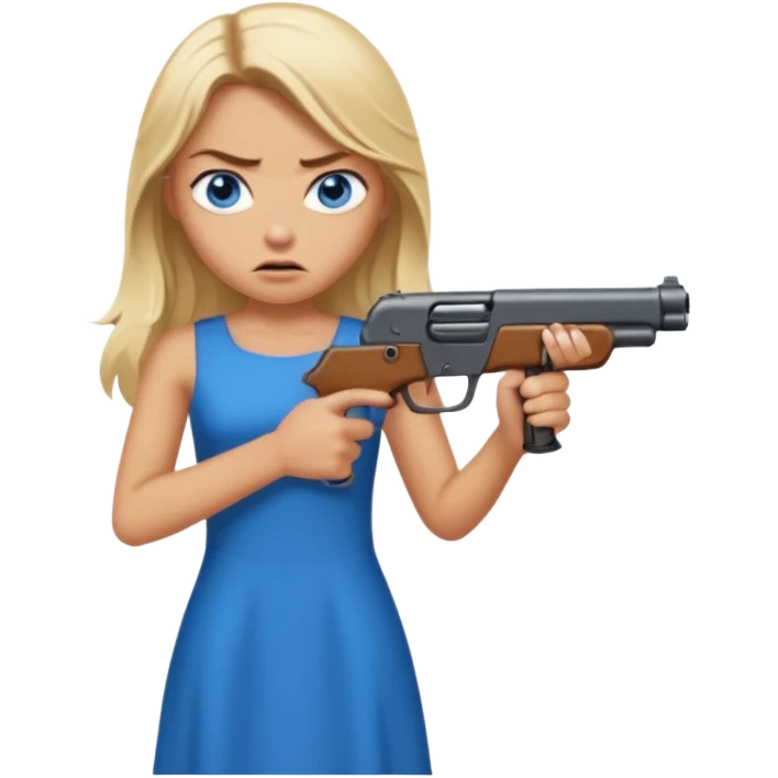 Sexy Beautiful  blue eye blonde Long Hair Gangsta girl in a hot Dress Looks angry  with a big gun emoji
