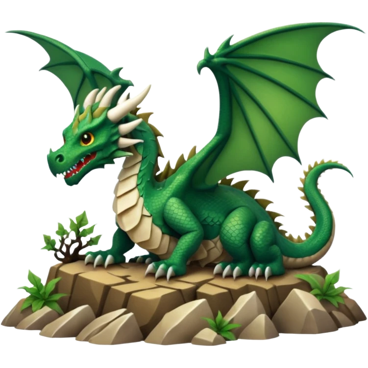 A giant dragon sitting on a mountain looking at the other dragon that is cover in bones emoji