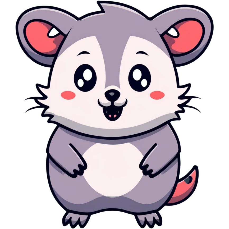 goth possum with dark colors, piercings, black lipstick emoji