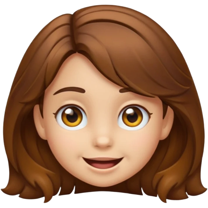 EMOJI COMO IPHONE IOS SOLO CARA NIÑA 3 AÑOS PELO LARGO, ONFULADO, MARRON, Y OJOS MARRONES. SONRIENDO, SIN CUELLO Y FONDO TRANSPARENTE emoji