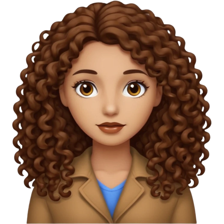 mujer morena cabello rizado largo castaño, ojos oscuros emoji