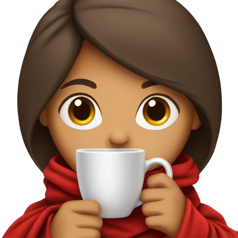 Hispanic Brunette girl wrapped in red blanket with hoodie sipping tea emoji