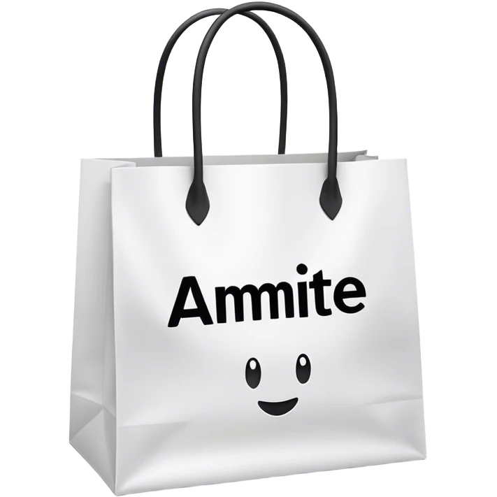 white shopping bag with black text in the middle that says amite emoji