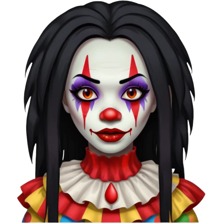 palhacinha sangrenta assassina pele negra de cabelo preto liso e longo  emoji