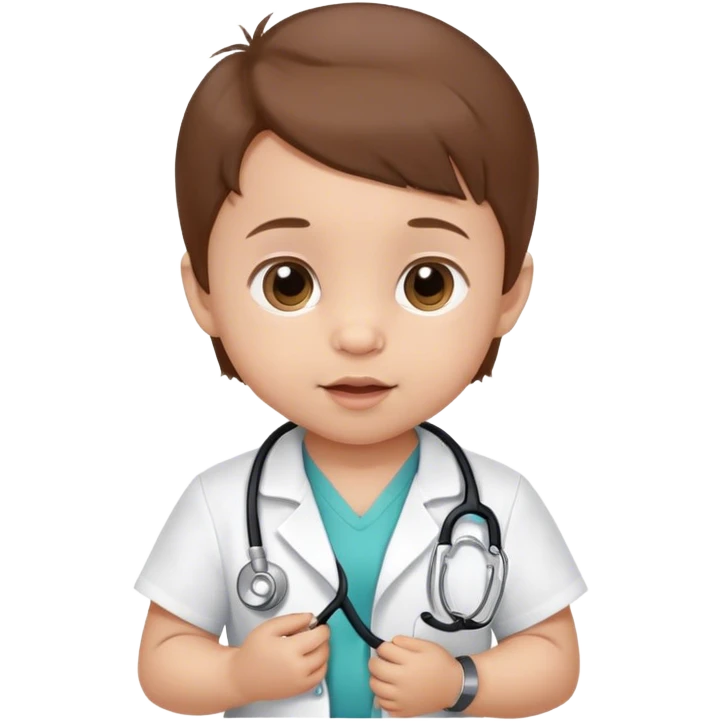 Baby with brown hair, 6 months, with a stethoscope  emoji