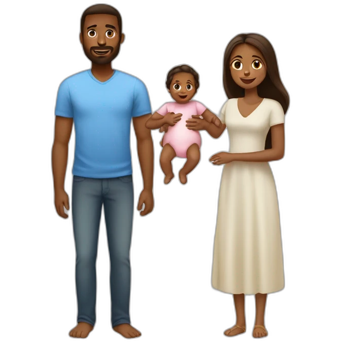 Brown haïr man with long Brown haïr woman with baby girl emoji