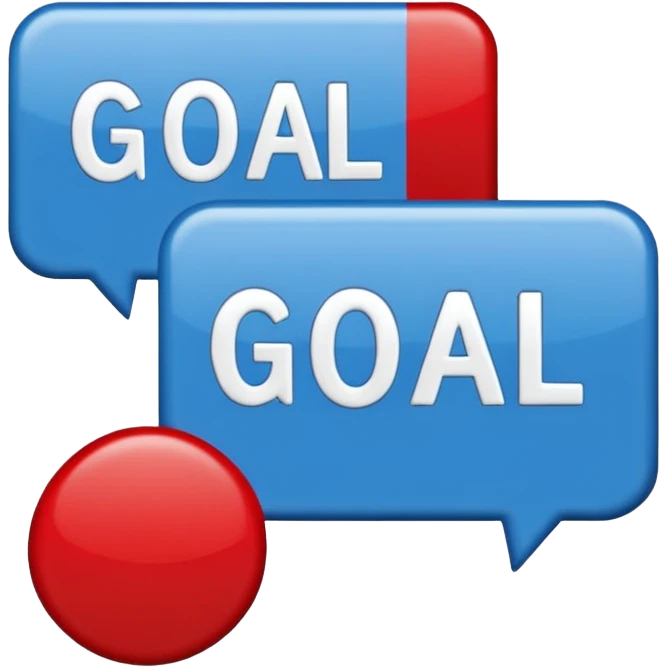 Word “Goal” sign comic style blue (#00A3E0) and red (#F9423A)  emoji