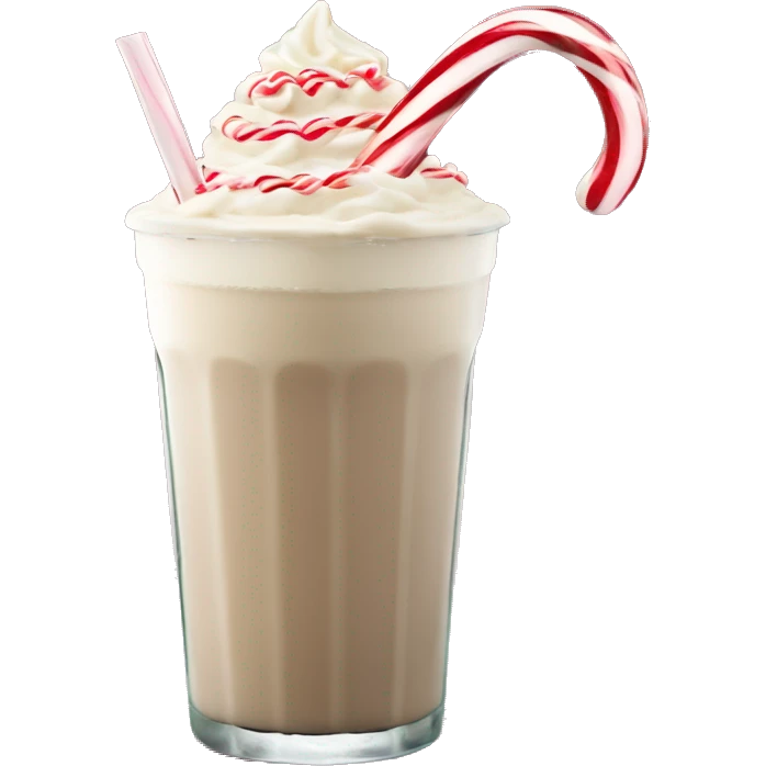 Iced white chocolate peppermint mocha in a festive glass with a candy cane straw emoji