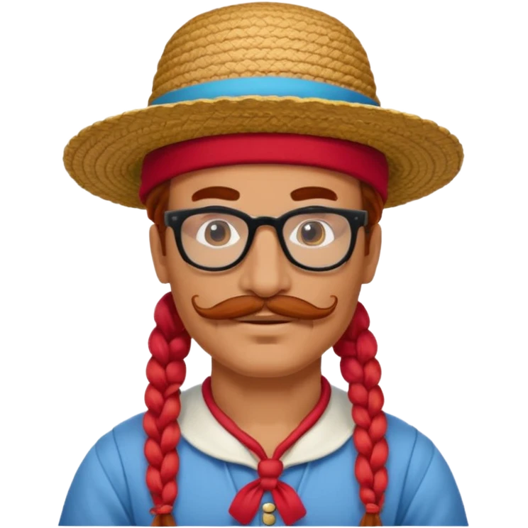 venice gondolier with long red braided hair, iconic hat, normal glassess and mustache emoji