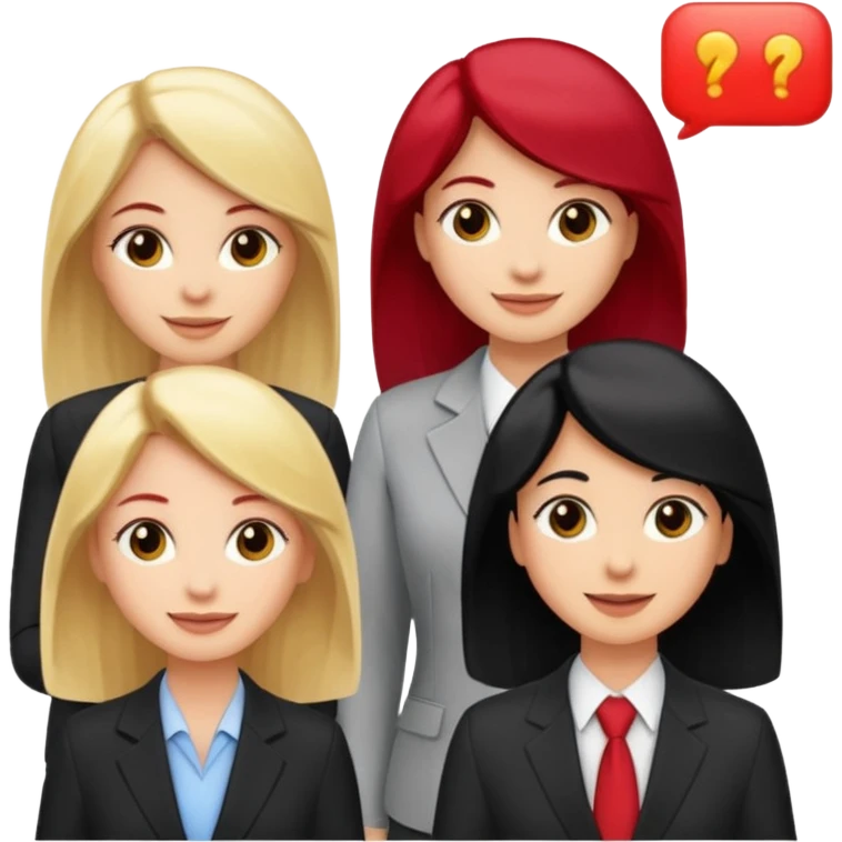 сделай деловых 4 коллег, которые радостно что-то обсуждают. все должны быть светлокожими и с разным цветом волос -блонд, черный, шатен, рыжий emoji