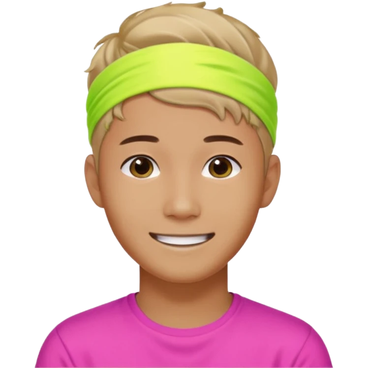 Korean 27-year-old male health coach / Wearing fluorescent colors / White face / Hairband / Smiling expression / Short hair / emoji