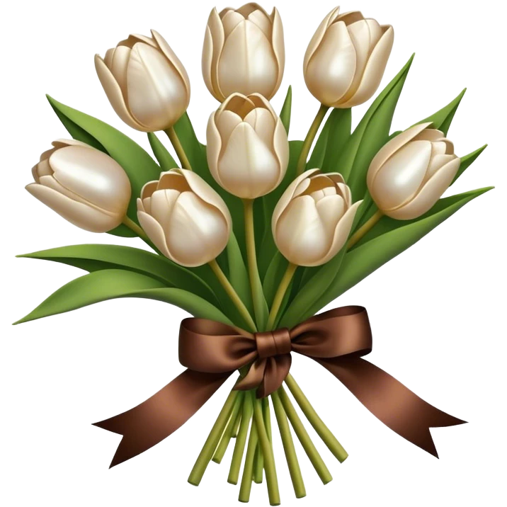 A bouquet of pearl-colored tulips tied with a brown silk bow  emoji