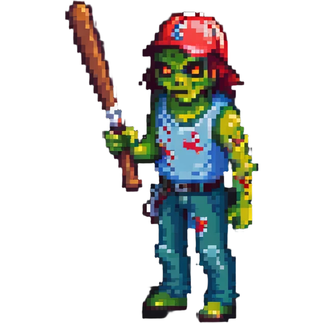 isometric zombie survivor with baseball bat from Project Zomboid emoji