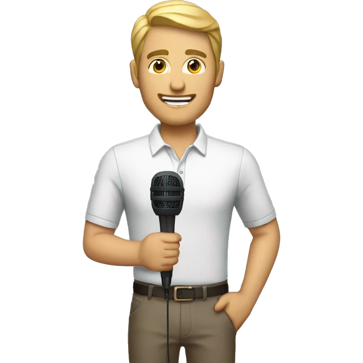 man news reporter with microphone in casual clothing emoji
