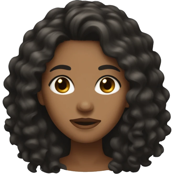 Head, woman dark tan skin with long black curly hair emoji