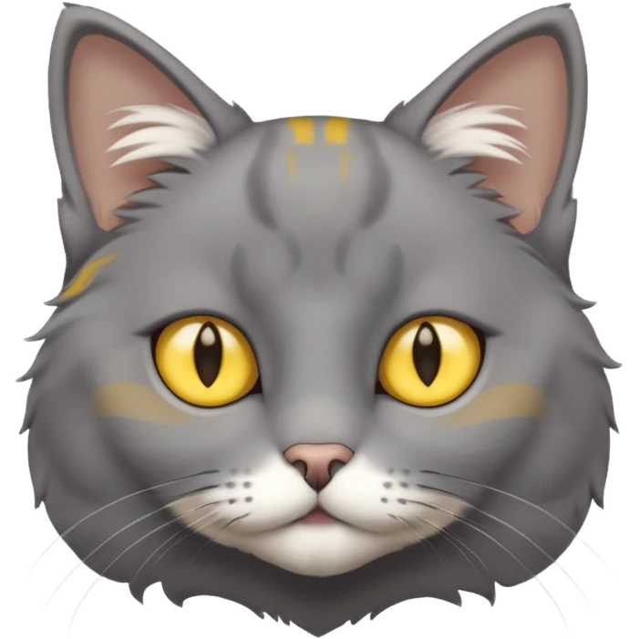 A gray cat with yellow eyes named max he is very cute and has a white spot on his neck emoji