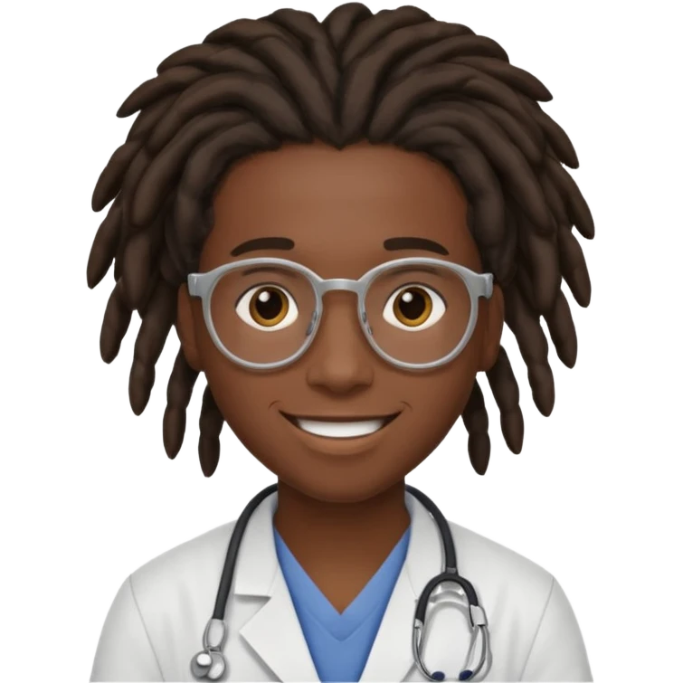 make me a black darkskin doctor with mid head lenghtdreads, he is a teen, no face hair, make him happy emoji