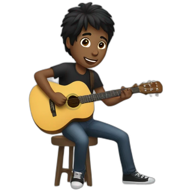 Man black hair playing guitar emoji