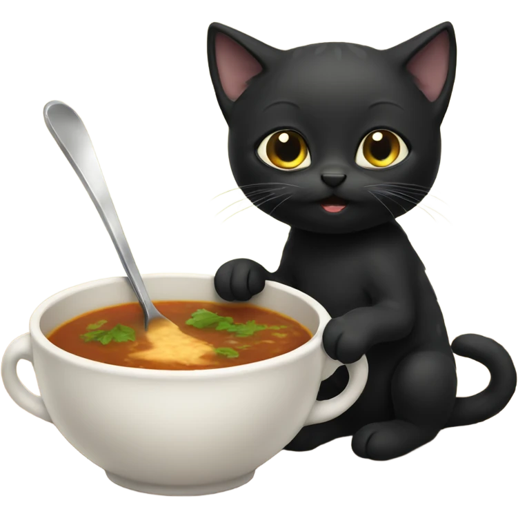Black kitten eating soup emoji