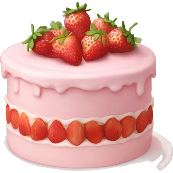 Light Pink strawberries and cream birthday cake  emoji
