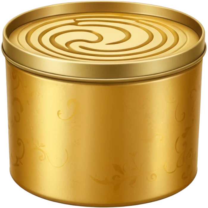 round metal tin, slightly open, with glossy golden wax inside, soft swirls on surface, no extras, soft lighting, subtle shadows, emoji scale emoji