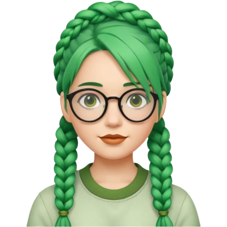 woman with green hairs, braids and spectacle, big visible braids and unique face shape emoji