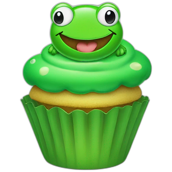 smiley green cupcake with froggy on top emoji