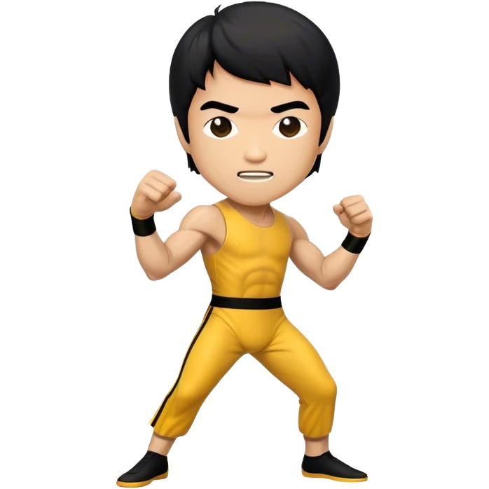 Cinematic Realistic Bruce Lee Pop Culture Emoji, featuring a dynamic portrayal of the legendary martial artist rendered with crisp detail and energetic lighting. emoji