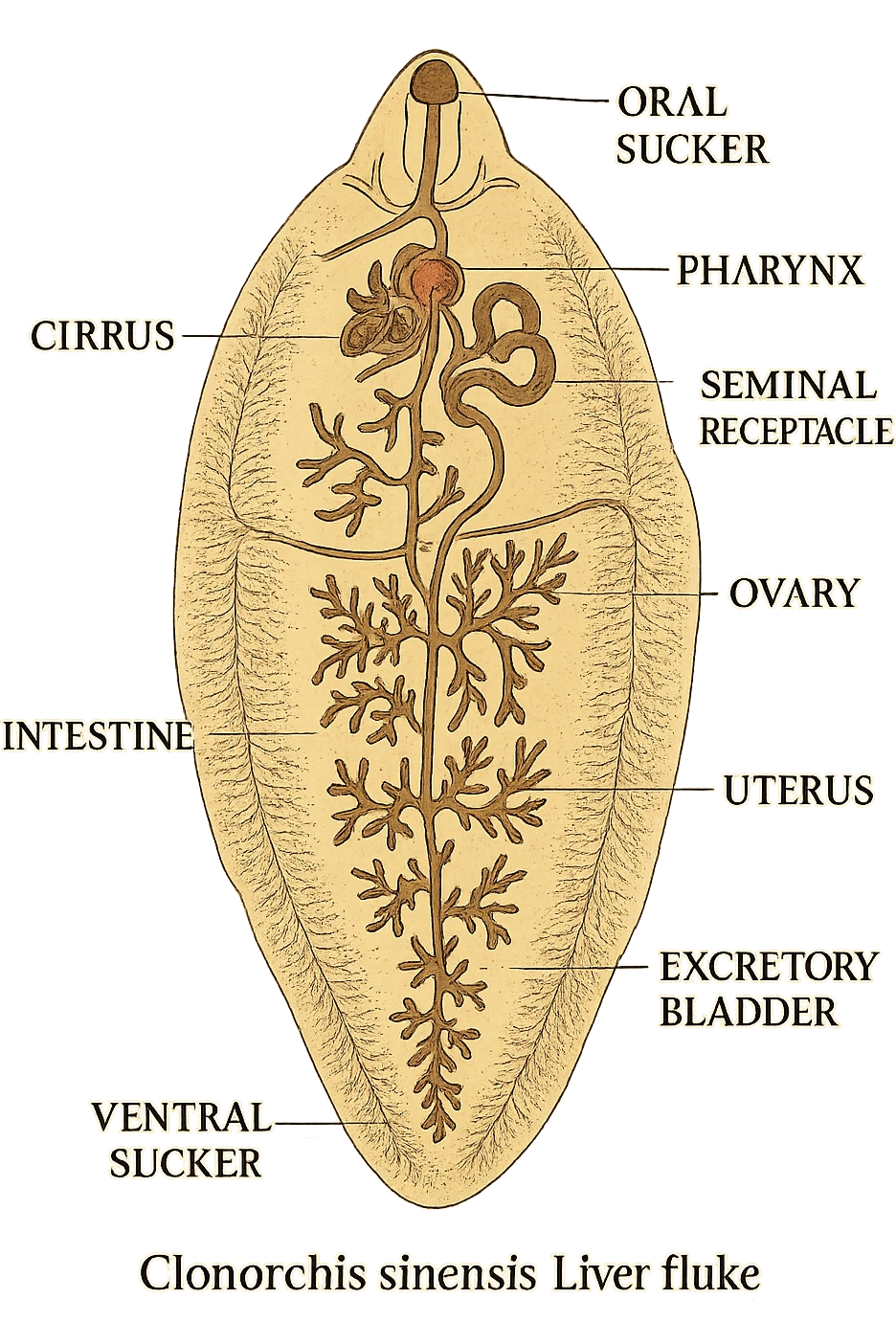 batterio Trematodi epatici (Liver fluke) stile libro di medicina emoji