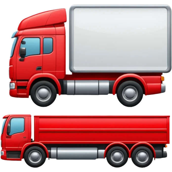 A new red truck with a "TIR" plate turned to the right, without another logo emoji