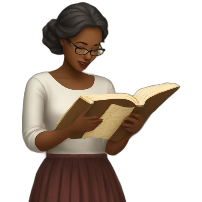 a woman studies old church books emoji