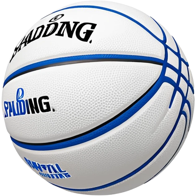 Hyper minimal blue basketball with simplest line pattern, micro NBA and Spalding logos, iOS emoji style emoji