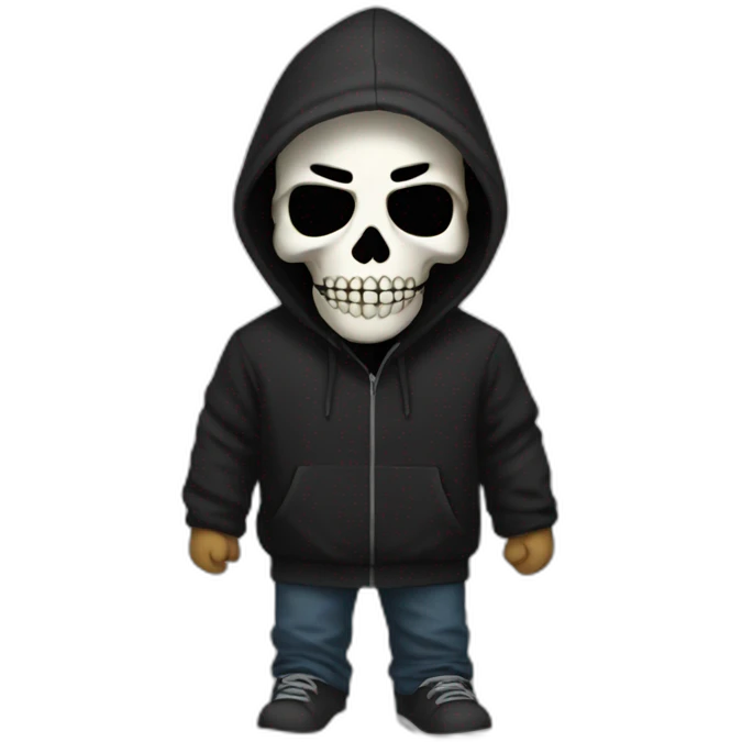 Man wear skeleton mask an black hoodi emoji