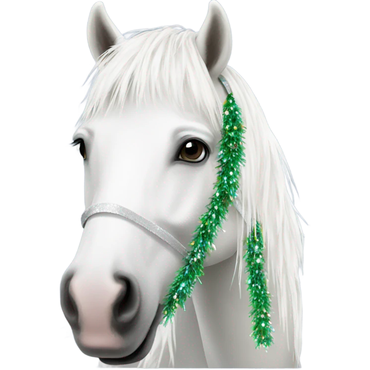 White horse with tinsel emoji