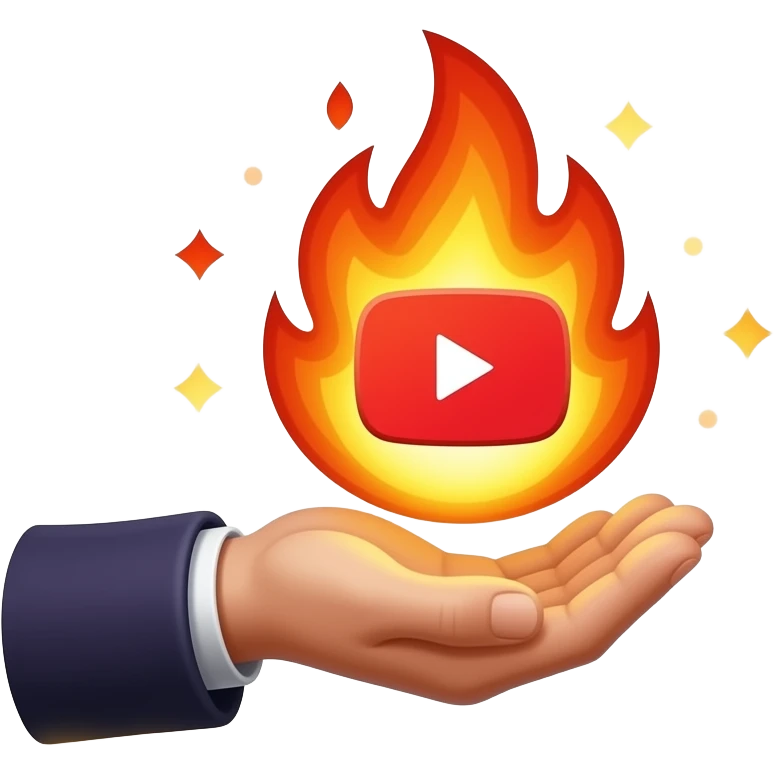 A wizard’s hand holding a glowing and looking at viewer, magical YouTube logo like a fire spell. glowing white text on the bellow: "DO YOU WANT CONTENT MAKER?" High fantasy, mystical particles, clean, sticker style emoji
