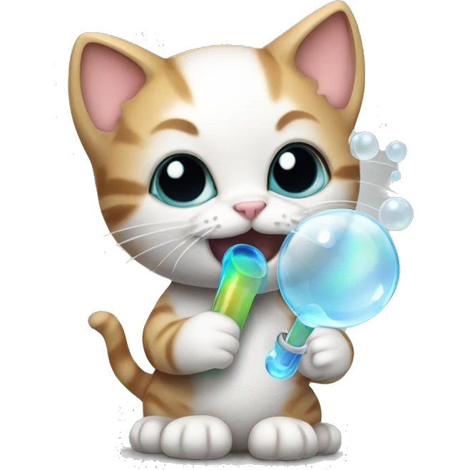 kitten holding a bubble pipe with white material inside thats steaming emoji