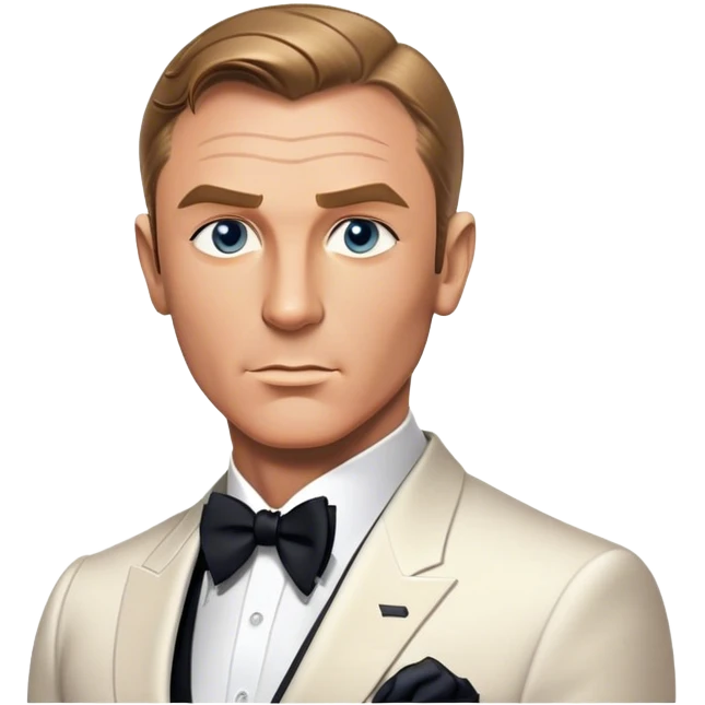 Cinematic Realistic James Bond Pop Culture Emoji, depicted with suave sophistication and dynamic action rendered with crisp details and cinematic lighting that capture his legendary cool. emoji