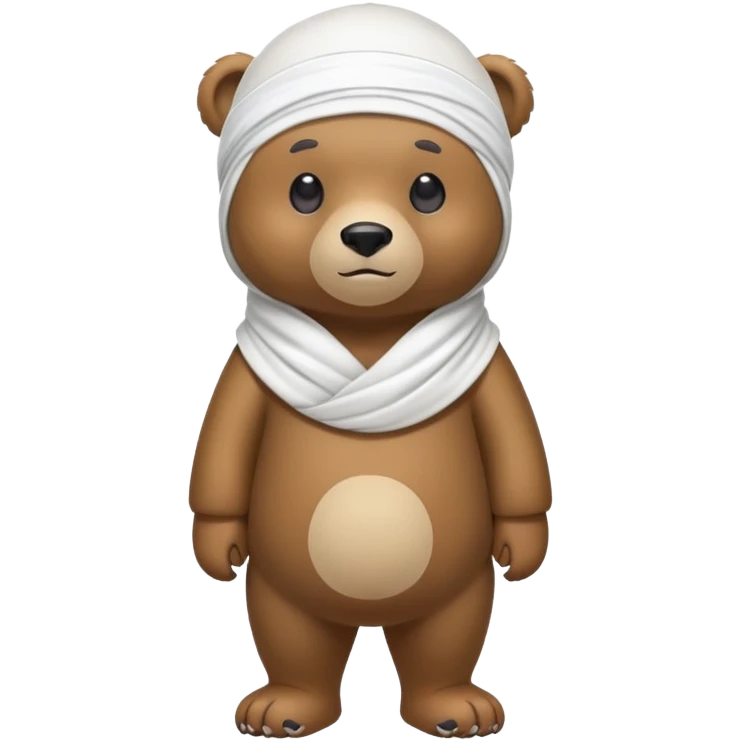 Complete full-body view of a bear wearing a white durag, showing from head to toe emoji