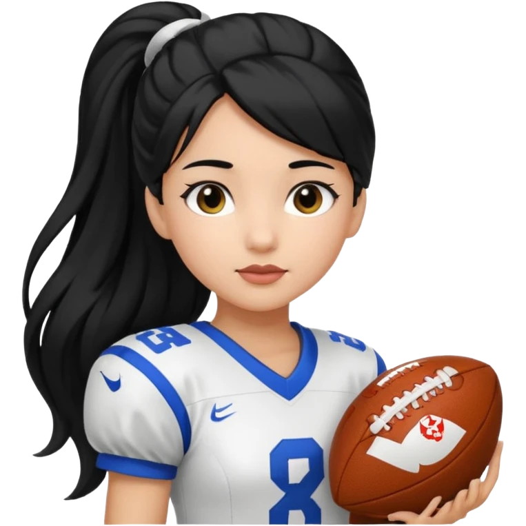 girl tha plays football black hair long pony tail white emoji