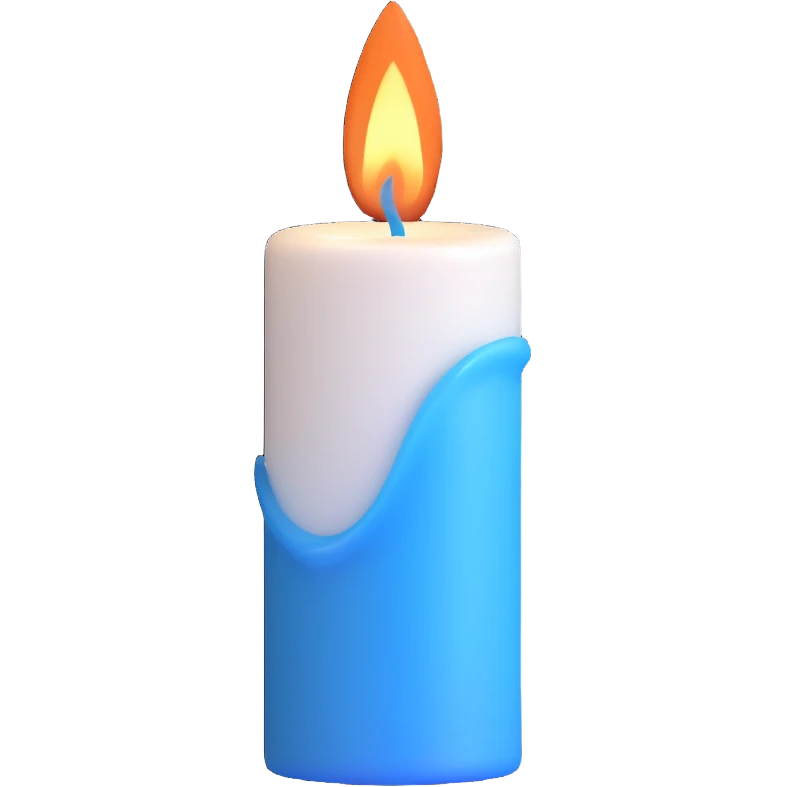 white candle with a blue flame emoji