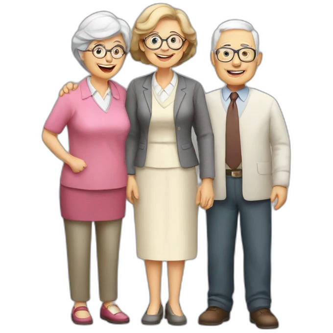 Seniors together with older lady teacher emoji