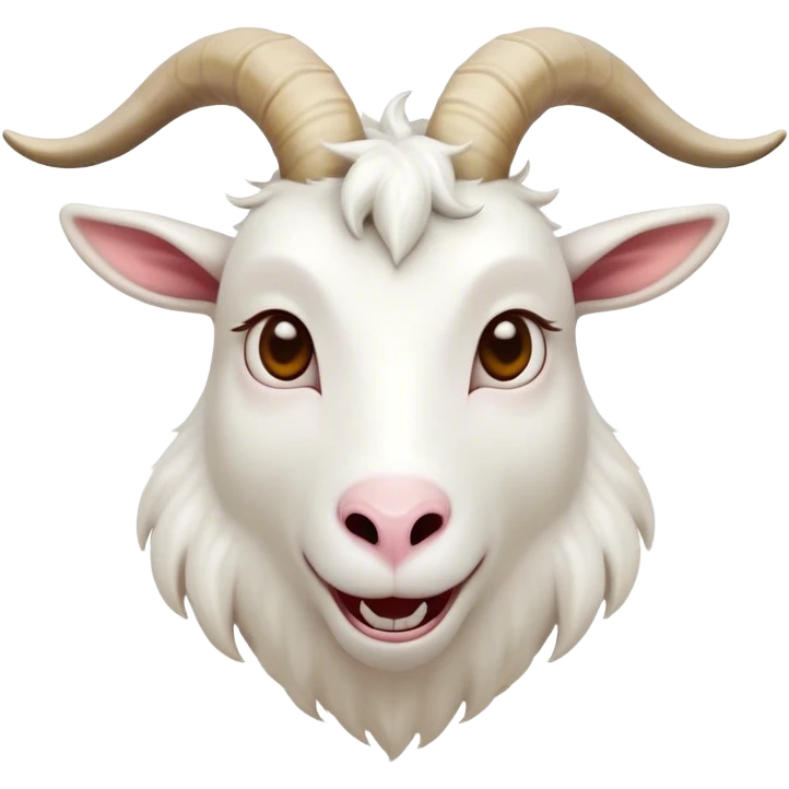 Cinematic Comical White Goat Portrait Emoji, Head tilted dramatically with an exaggeratedly amused expression, featuring a sleek white fur with a prominently quirky set of curved horns, wide, expressive eyes filled with playful disbelief, Simplified yet hilariously expressive features, highly detailed, glowing with a slightly sassy glow, high shine, dramatic yet playful, stylized with an air of cheeky mischief, bright and endearing, soft glowing outline, capturing the essence of a spirited and over-the-top goat, so meme-worthy it feels like it could side-eye its way into internet fame instantly! emoji