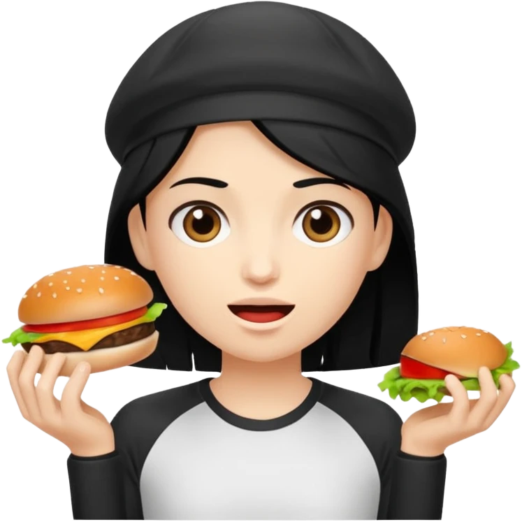 mach mir eine sportliche person mit schwarzen haaren die gerade offensichtlich heißhunger hat emoji