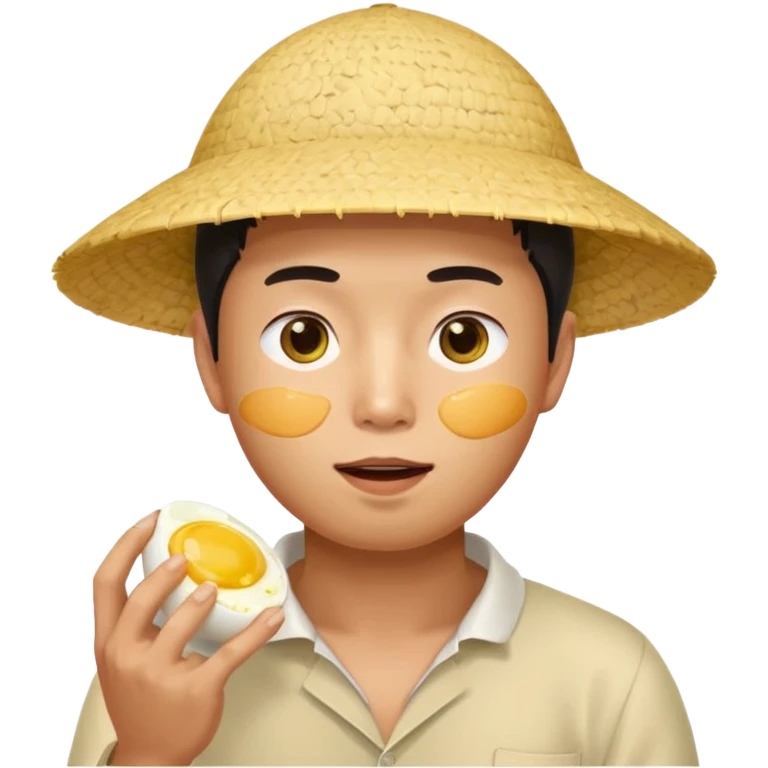 Asian guy with a rice hat eating an egg emoji