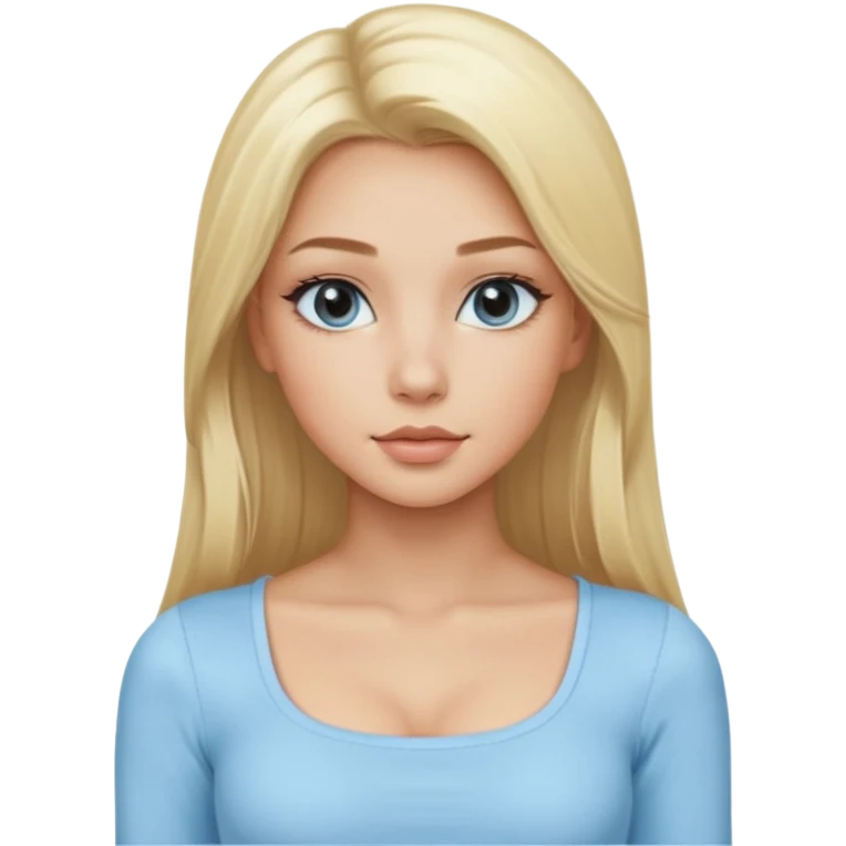 pretty girl blonde long hair makeup light baby blue skin tight square neckline long sleeve top emoji