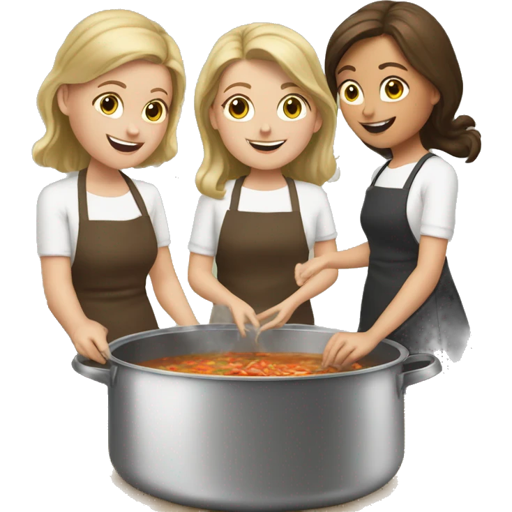 3 white girls making soup in a big pot emoji