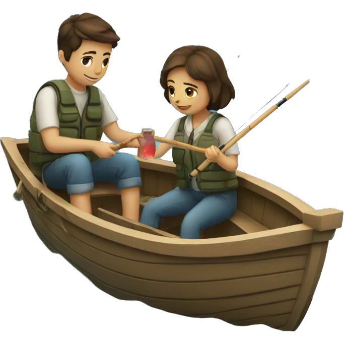 A couple (girl and boy) fishing in a boat romanticly emoji