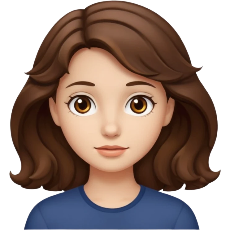 A girl with medium wavy brown hair, dark brown eyes, and fair skin emoji